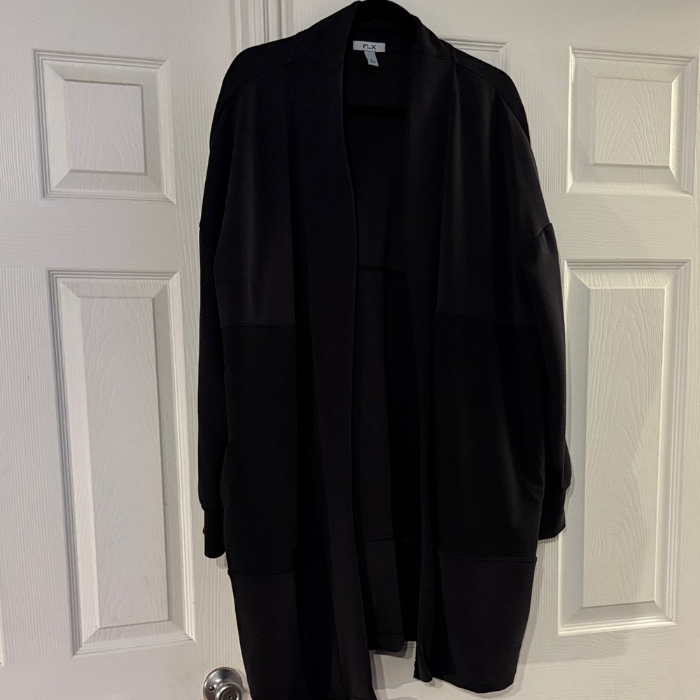 Black Open-Front Athleisure Cardigan